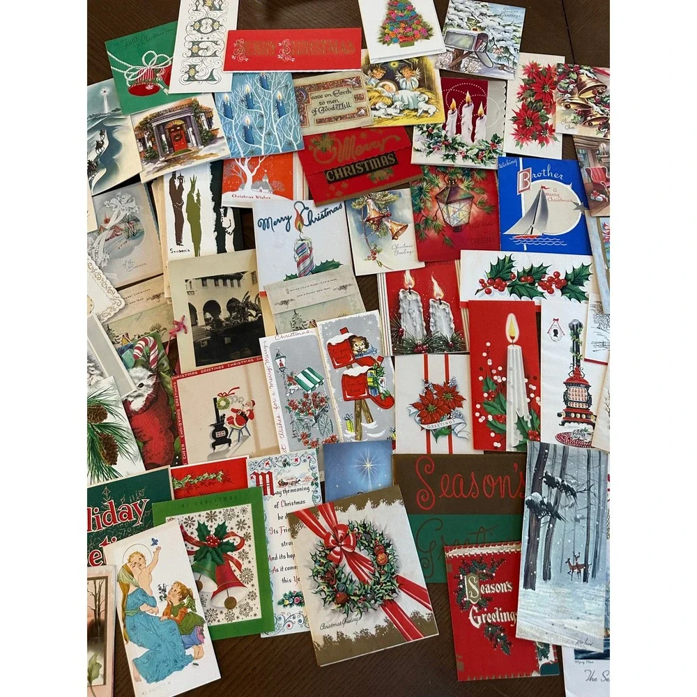 Vintage 80+ Christmas Cards Lot Mixed Retro Mid Century Holiday Ephemera Journal